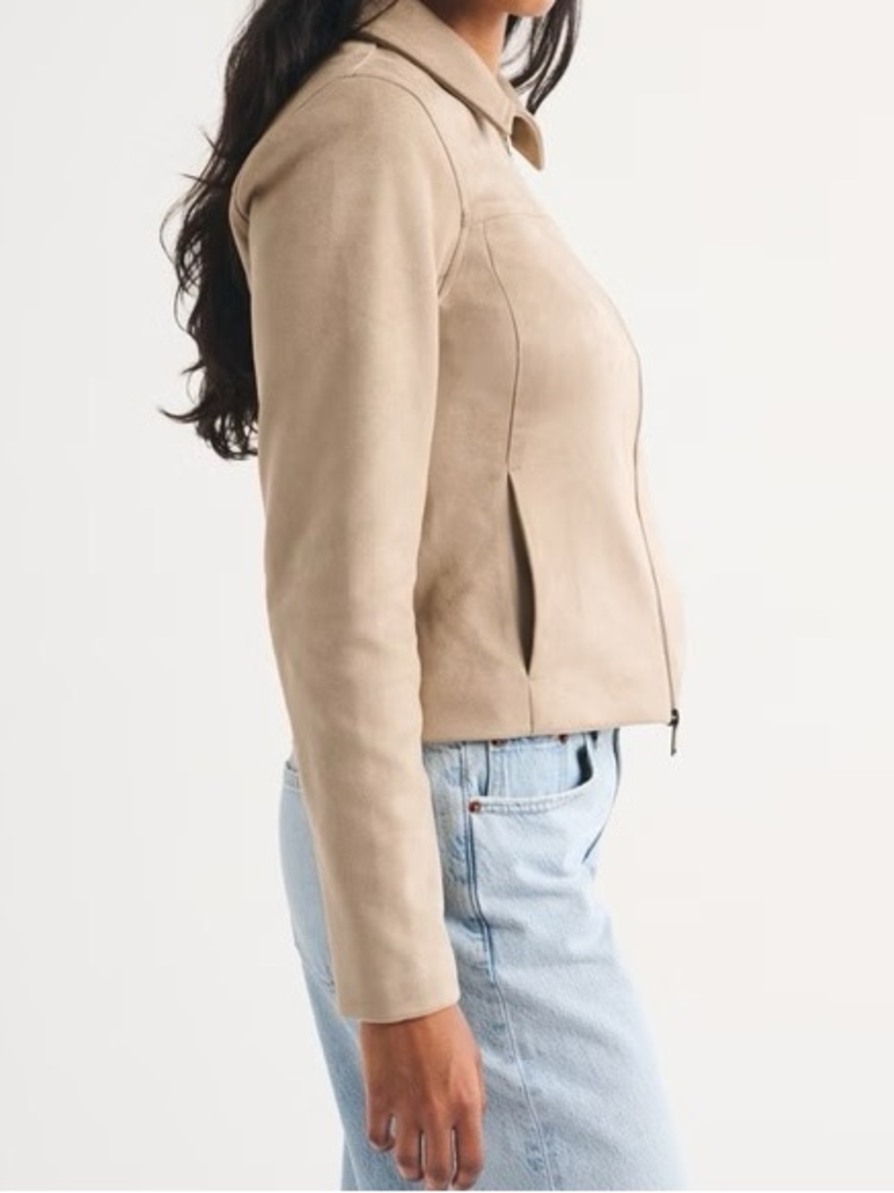 A & F Slim Zip Vegan Suede Tan Jacket Size XL - Picture 9 of 9